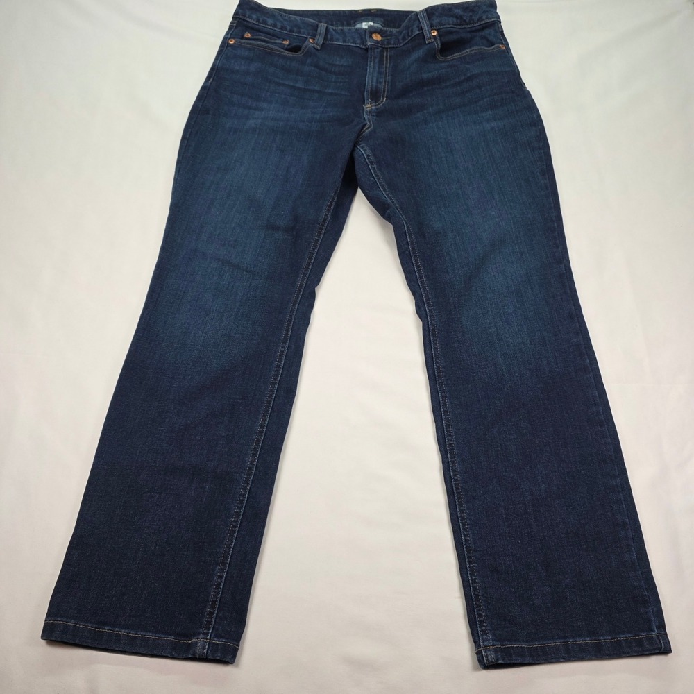 LL Bean BeanFlex Straight Leg Favorite Fit Jeans Womens 16 PET Dark Wash Denim